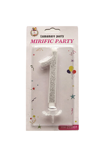 Mirific Party Silver glitter cake candle, 10.5 cm, number 1