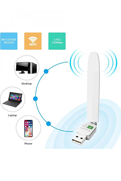 jetucuzal PL-9342 150Mbps Antenli 2Dbi Usb WiFi Kablosuz Alıcı Adaptör WLAN