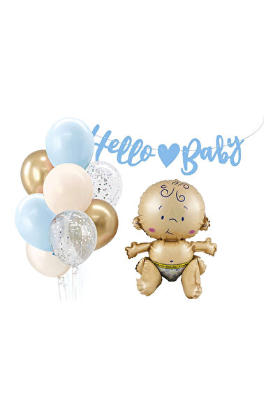 Mirific Party Set de 9 baloane de petrecere, folie metalică multicoloră, „hello baby”, TZ5337