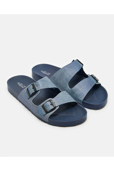 REDTAG Men Blue Denim Comfort Buckle Slide