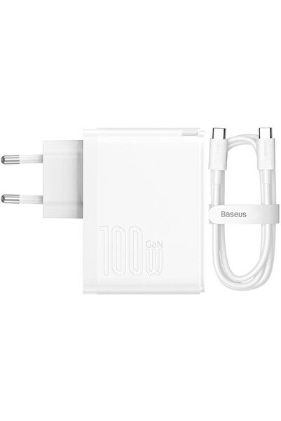 Baseus GaN5 Pro USB-C + USB wall charger, 100W + 1m cable (white)
