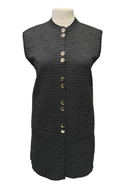 Giyinen Mağazaları Elisa Front Buttoned Double Pocket Quilted Combed Cotton Medium Length Vest