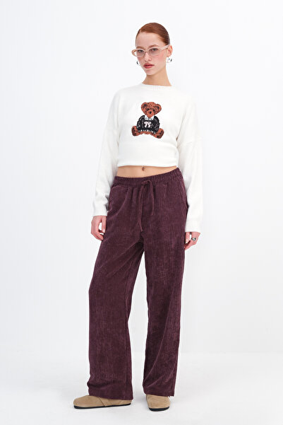 Addax Corded Fabric Velvet Wide Leg Pants Pn17707