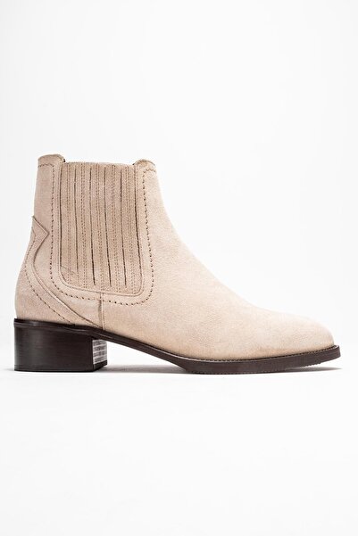 Ataköy Ayakkabı KADIN DERİ BİLEKTEN LASTİKLİ BOT BEJ SUET