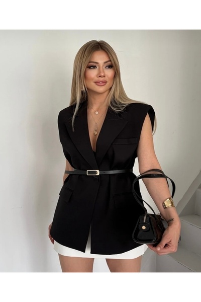 La Perla Boutique Women's Premium Quality Belted Oversized Blazer Vest