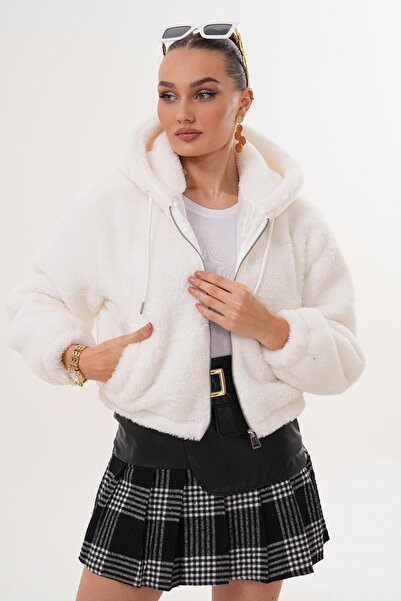 ŞİMAL Women's Hooded Zipper Closure Plush Coat 255121 -