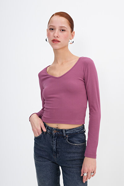 Addax V-Neck Basic Blouse B12343