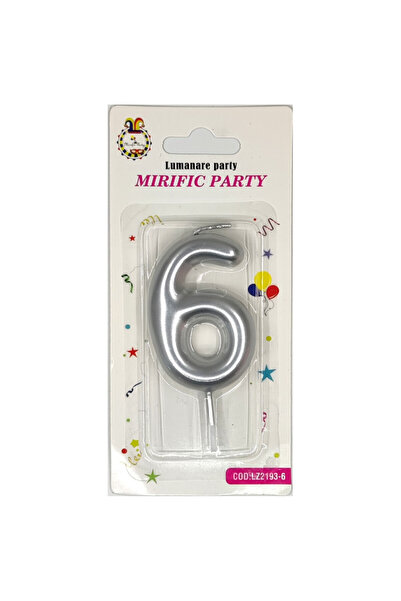 Mirific Party Lumânare argintie pentru tort, 6 cm, numărul 6