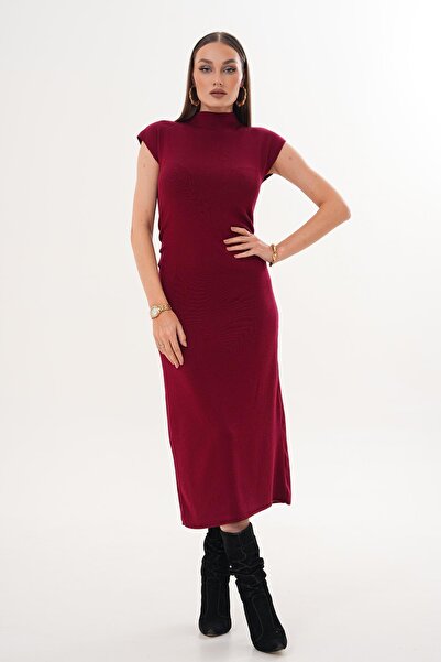 ŞİMAL Women's Waist Pleated Detailed Knitwear Knitted Long Dress 255151 -