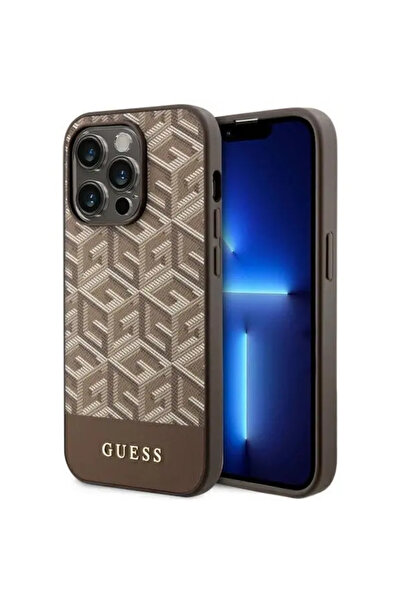 Guess GUHMP14LHGCFSEW iPhone 14 Pro 6.1" brown/brown hard case GCube Stripes MagSafe