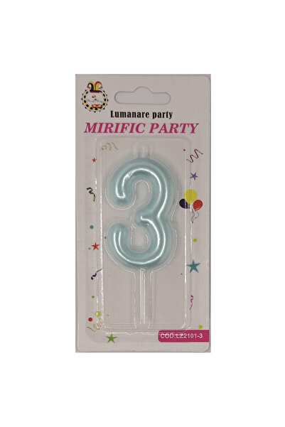 Mirific Party Lumânare tort albastră cu numărul 3, 6 cm