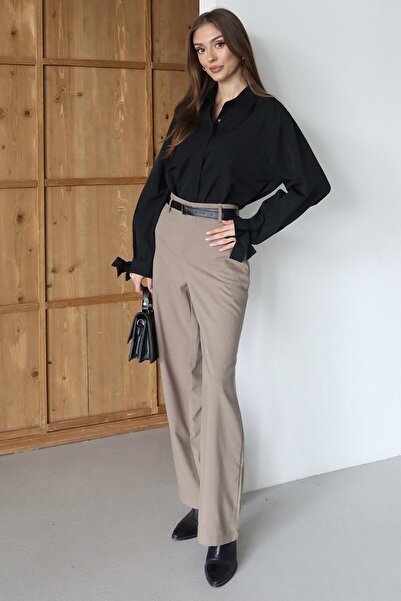 VAGGON Belted Double Pocket Palazzo Pants
