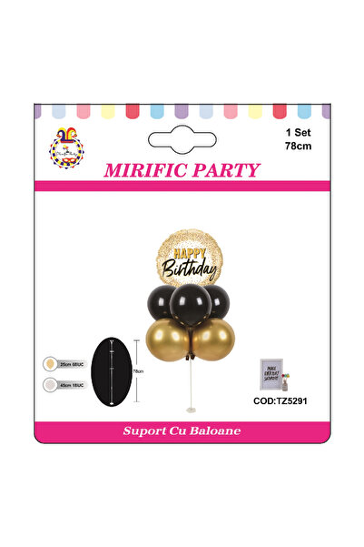 Mirific Party Balon petrecere, folie metalizată aurie, negru, „la mulți ani”,...