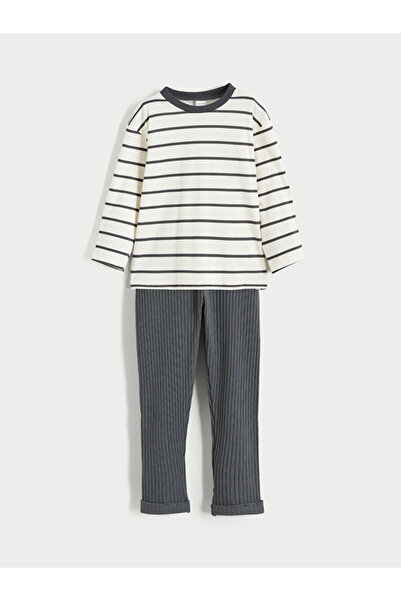 LC Waikiki Ecru Striped Baby Boy T-Shirt and Pants 2-Piece Set