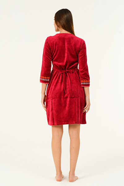 İntensive Cotton Velvet Dress with Zipper Pocket and Embroidery Detail