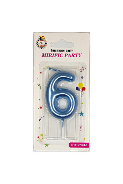 Mirific Party Blue cake candle, 6 cm, number 6