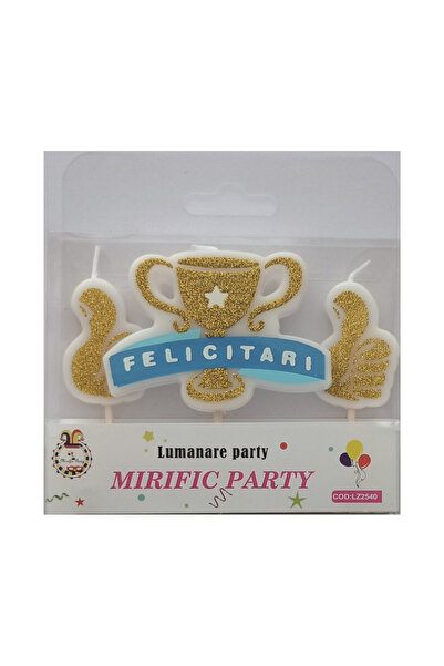 Mirific Party Blue and gold glitter cake candle, 8 cm, cup, greetings