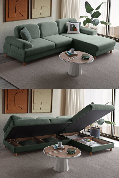 Eymense Aries Yataklı Sandıklı Köşe Takımı Yeşil Sağ Köşe