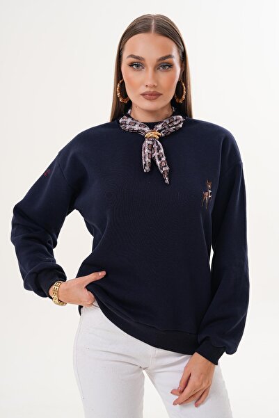 ŞİMAL Γυναικείο φούτερ με κέντημα με λεπτομέρεια από τρία νήματα 255435 -