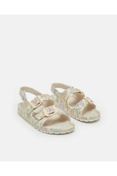 REDTAG Girls Beige Floral Print Slides