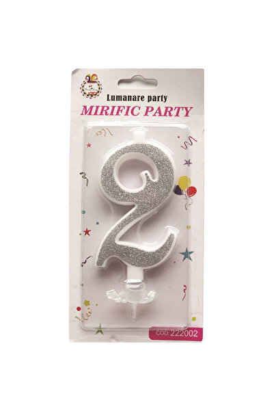 Mirific Party Silver cake candle with glitter, 10.5 cm, number 2