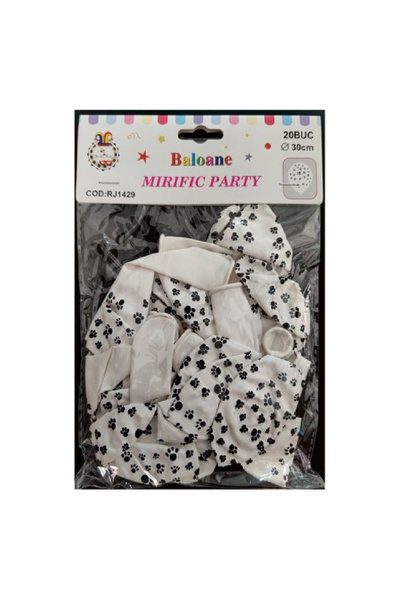 Mirific Party Balon latex petrecere, alb, negru, dalmațian, 30 cm, 20 buc