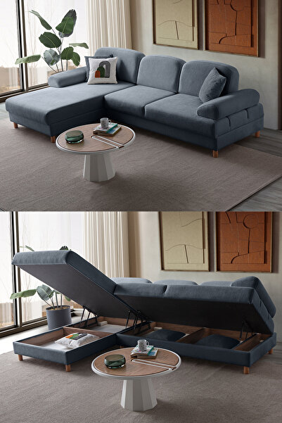 Eymense Aries Yataklı Sandıklı Köşe Takımı Mavi Sol Köşe