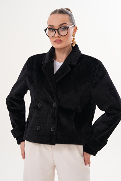 ŞİMAL Γυναικείο κοντό παλτό με κουμπιά διπλό πέτο κορδόνια 255426 -