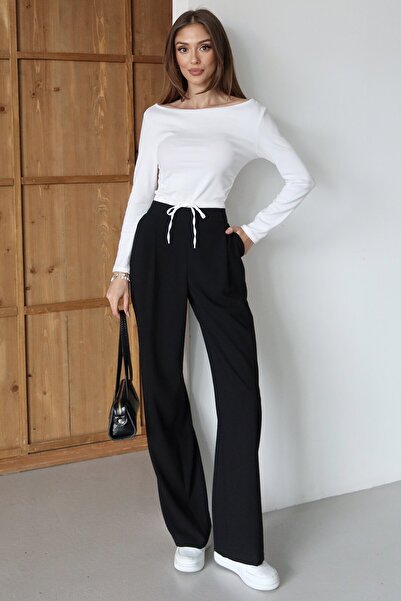 VAGGON Lace-Up Double Pocket Palazzo Pants