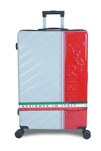 Mnuk SWAGGER 28-inch Hardside Luggage - Polycarbonate & ABS, 360° 4-Wheel, White/Red