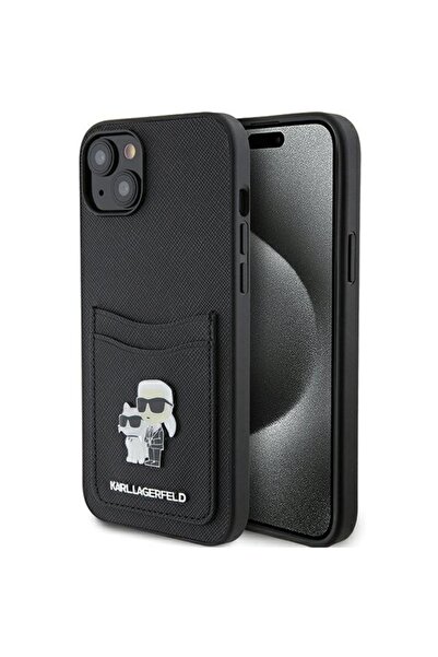 Karl Lagerfeld Carcasă pentru iPhone 15, Saffiano Card slot, Negru
