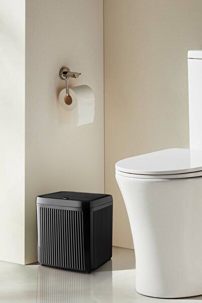 decorev 5 Liter Modern Striped Trash Can with Click Lid – Black Dc-6799