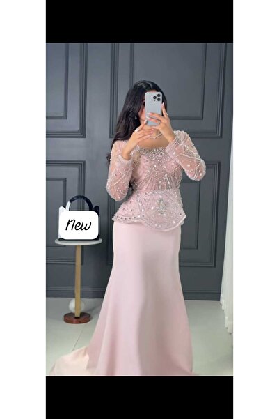 NALA FASHION فستان A-Line وردي بتطريزات فضيه