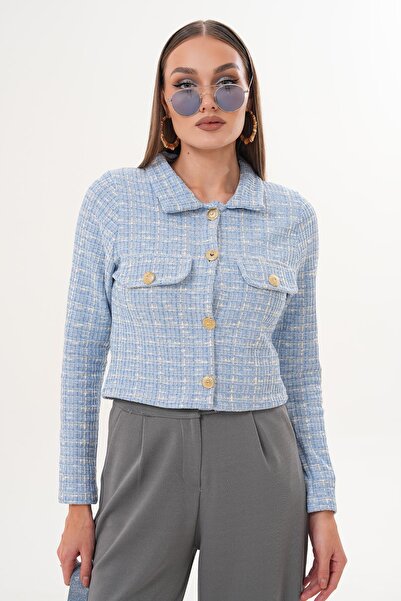 ŞİMAL Дамско палто с пайети и копчета на яката 255345 -