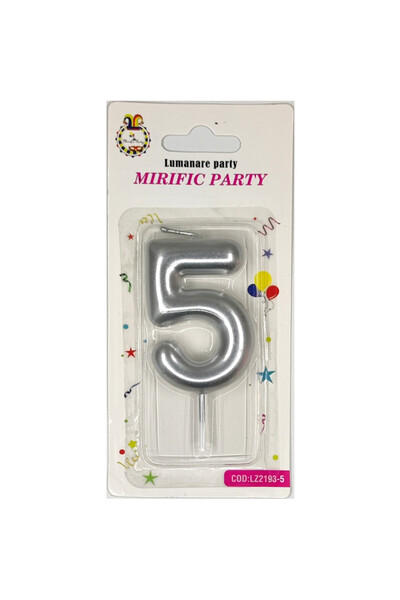Mirific Party Lumânare tort argintie, 6 cm, numărul 5