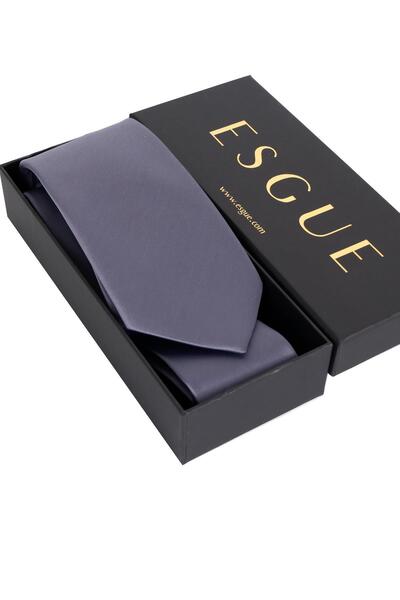 Esgue 8 cm Wide Grey Satin Tie with Pocket Square – Premium Men's Necktie in Special Gift Box