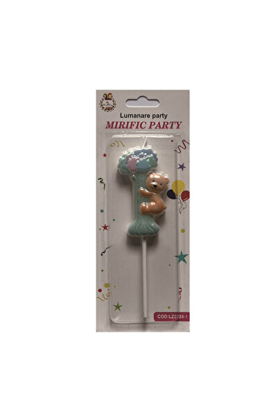Mirific Party Lumânare tort, albastră, 15 cm, ursuleț de pluș, numărul 1