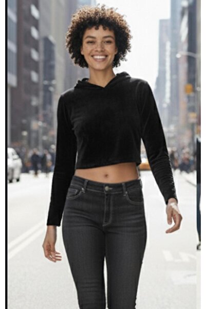 Cockatoo Women's New Season Hooded Collar Velvet Crop