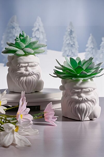 EVROSİ Minimal Gift Decorative Double Santa Claus Vase&Succulent S Cobalt Pcs...