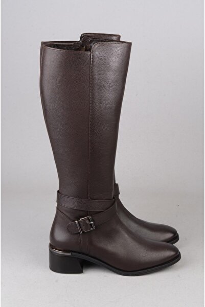 SEÇ KUNDURA Seç 97900-1 Genuine Leather Heel-Style Women's Boots (Heel Height: 4 cm) Brown