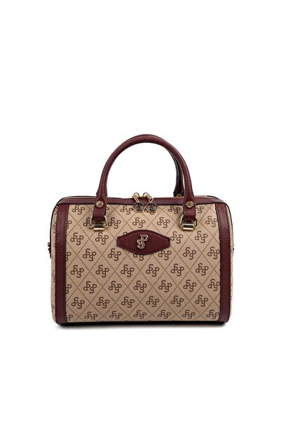 Silver Polo Koyu Bej - Bordo SP1091 El Çantası