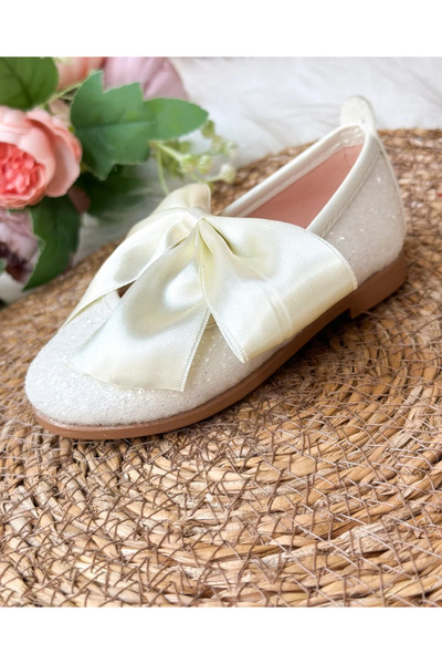 aysskids Satin Bow White Stone Glitter Girls' Baby Ballerina Shoes