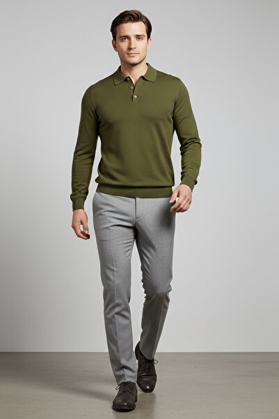 CHUBA Men's Polo Neck Buttoned Knitwear Sweater Khaki 26W2012