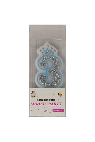Mirific Party Lumânare tort albastră, argintie cu sclipici, 6 cm, numărul 3