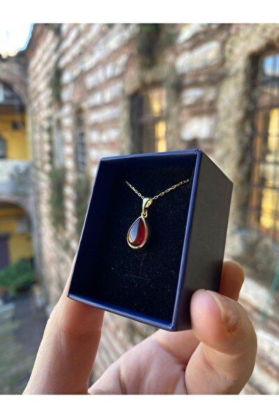 By Atölye Doğal Akik Taşlı Damla Gümüş Kolye