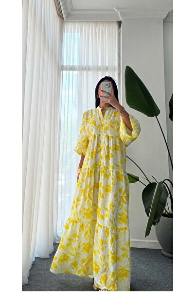 Rita 25Y61337 ELBİSE YARIM DÜĞMELİ DESENLİ SARI