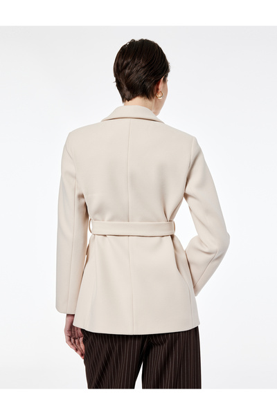 Koton Long Sleeve Cashmere Jacket with Pockets, Buttoned Belt Detail