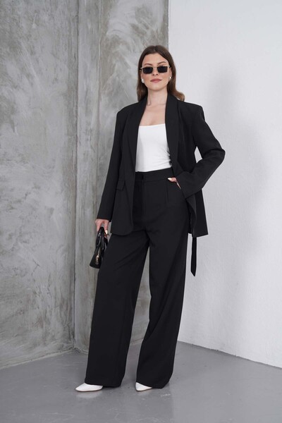 Diemmood Γυναικείο Σετ Παντελόνι και Μπουφάν με Μαύρη Ζώνη