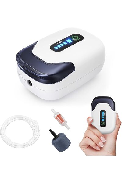 AZONEE مضخة هواء حوض السمك الهادئة القابلة لإعادة الشحن AR-11 (أبيض/أسود)