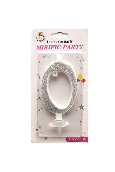 Mirific Party Lumânare argintie pentru tort cu sclipici, 10,5 cm, numărul 0